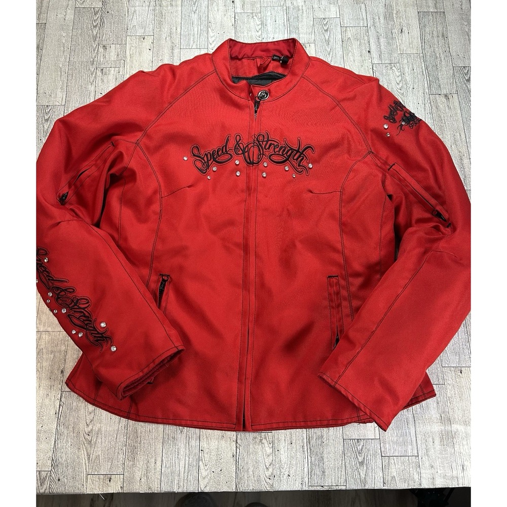 Speed and Strength Jacket Womens Sz XL Red Black‎ To The Nines Motorcycle Bling